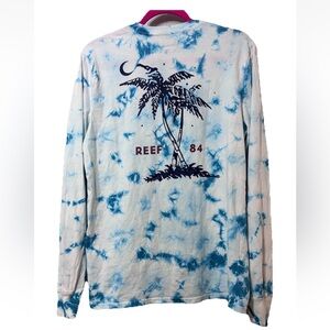 Reef Noche Long sleeve Tshirt Mens Ocean Tie Dye 84 Medium Blue White Sweatshirt